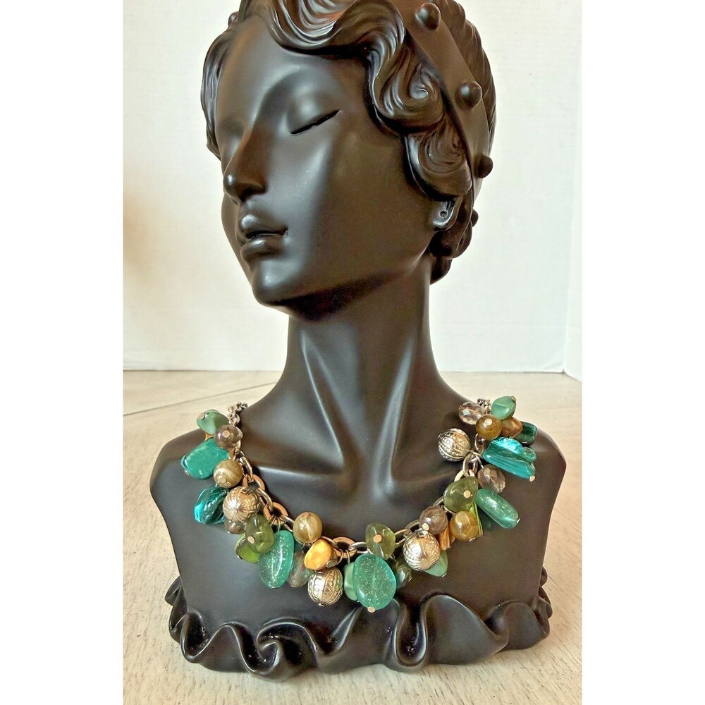 Vintage Retired Brighton New Wave Collar Necklace Silver Scroll Teal Amber Drops